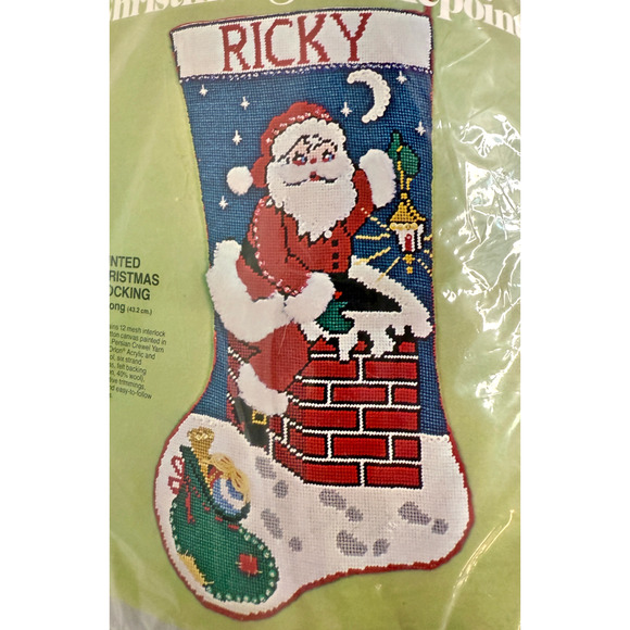 Bucilla Stocking Kit Painted Christmas Needlepoint 60522 Santa Vintage NOS READ - Picture 1 of 6